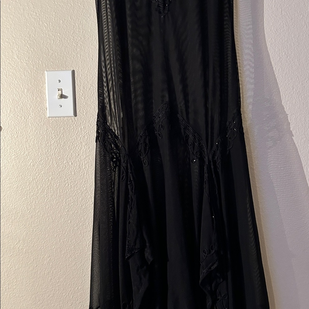 Elegant Black Sheer Dress with Lace Detail - Picture 3 of 16